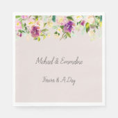 Crème Bourgogne Roze Bloemen Huwelijk Servet (Voorkant)