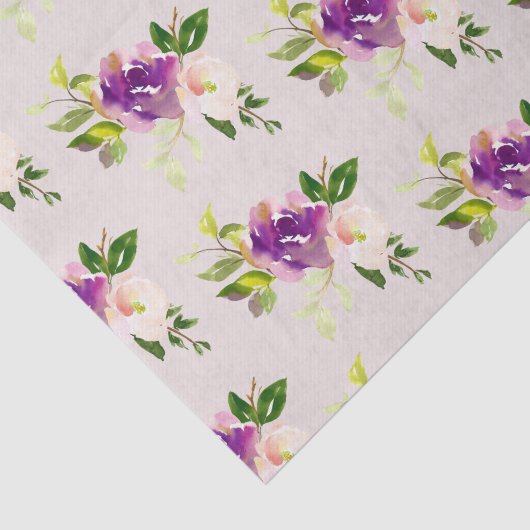 Crème Bourgogne Roze Bloemen Huwelijk Tissuepapier (Detail)