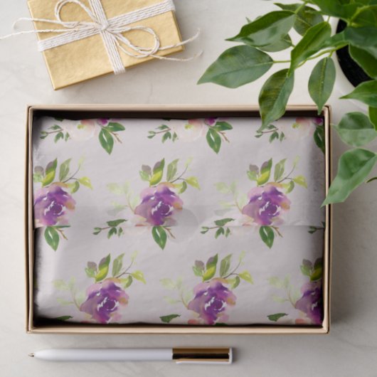 Crème Bourgogne Roze Bloemen Huwelijk Tissuepapier (Geschenk)