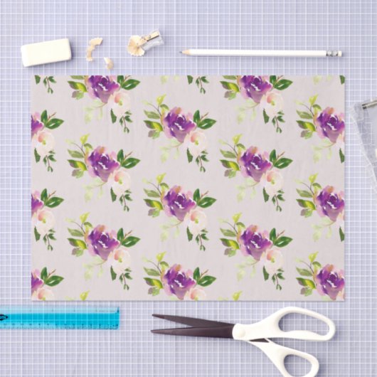 Crème Bourgogne Roze Bloemen Huwelijk Tissuepapier (Craft)