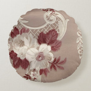 Crème & Bourgondische behangprint Rond Kussen
