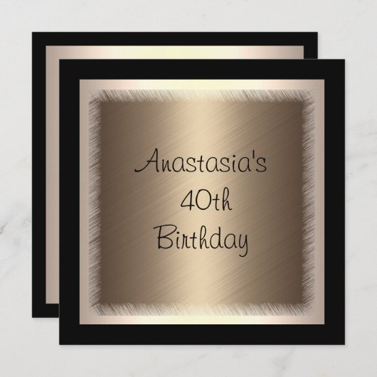 Crème Bronze Glamour op Black 40th Birthday Kaart (Voorkant / Achterkant)