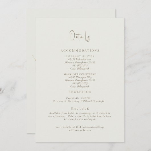 Crème bruiloft details behuizing kaart (Voorkant / Achterkant)