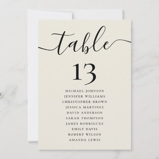 Crème Bruiloft Tafel Nummer Hangende Zittingkaart Kaart (Achterkant)