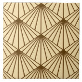 Crème & Bruin Art Deco Fan Patroon Diamant Tegeltje (Voorkant)