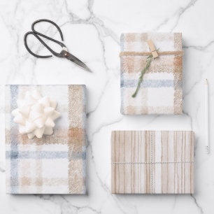Crème Bruin Beige Blauwe Strepen Verjaardag Inpakpapier Vel