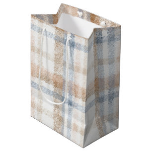 Crème Bruin Beige Blauwe Strepen Verjaardag Medium Cadeauzakje