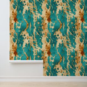 Crème Bruin Blauwgroen Koeienhuid Behang