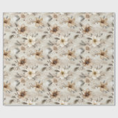 Crème Bruin Bloem Kerst Cadeaupapier (Vlak)