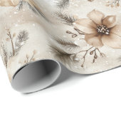 Crème Bruin Bloem Kerst Cadeaupapier (Rol Hoek)