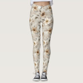 Crème Bruin Bloem Kerstmis Leggings (Voorkant)