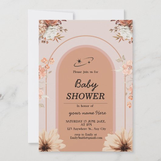 Crème bruin boho Baby Meisje Douche Uitnodiging (Voorkant)