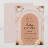 Crème bruin boho Baby Meisje Douche Uitnodiging (Voorkant / Achterkant)
