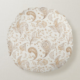 Crème Bruin Boho Boheems Rond Kussen