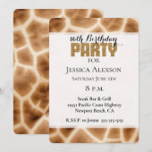 Crème Bruin Giraffe Goud Glitter Party Kaart (Voorkant / Achterkant)