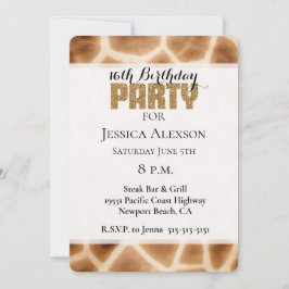 Crème Bruin Giraffe Goud Glitter Party Kaart