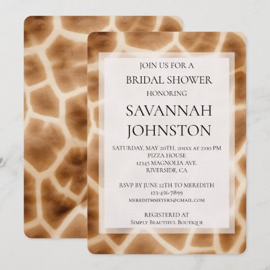 Crème Bruin Giraffe Safari Dier Vrijgezellenfeest Kaart (Voorkant / Achterkant)