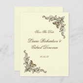 Crème Bruin Goud  Juwelen Save the Date Aankondigingskaart (Voorkant / Achterkant)