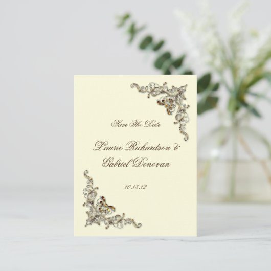 Crème Bruin Goud  Juwelen Save the Date Aankondigingskaart (Staand voorkant)