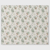 Crème Bruin Groen Kerst Dennenkegels Cadeaupapier (Vlak)