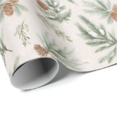 Crème Bruin Groen Kerst Dennenkegels Cadeaupapier (Rol Hoek)