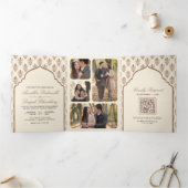 Crème Bruin Ikat Alles in Een Indiase bruiloft Drieluik Uitnodiging (Binnen)