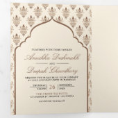 Crème Bruin Ikat Alles in Een Indiase bruiloft Drieluik Uitnodiging (Binnenzijde eerst)