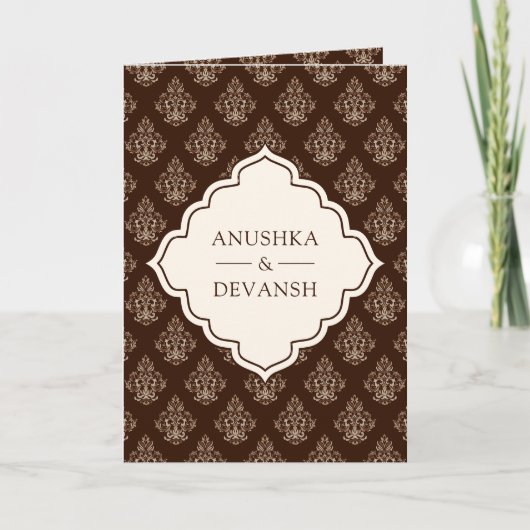 Crème Bruin Ikat Fotocollage Indische bruiloft (Voorkant)