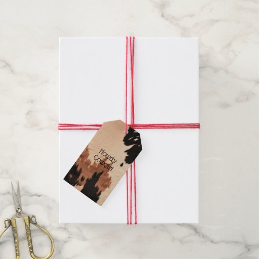 Crème bruin Koeienhuid Cadeaulabel (Met Touw)