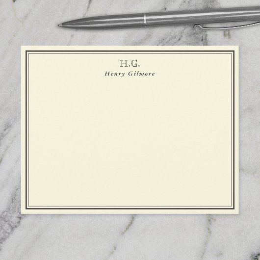 Crème & Bruin Monogram Notitiekaartje
