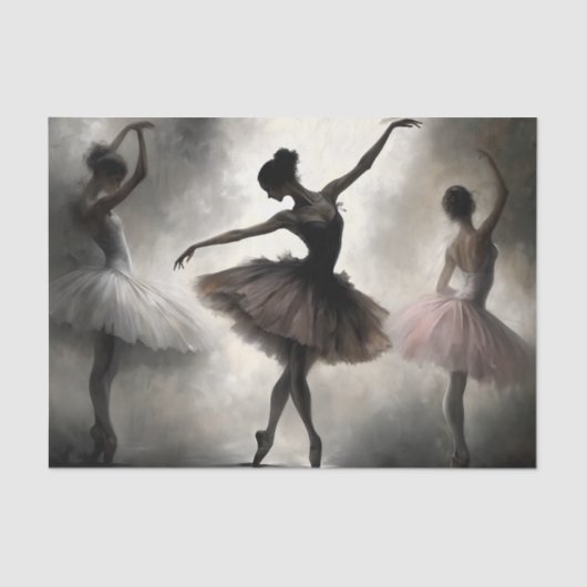 Crème Bruin Roze Ballerina's Abstracte Decoupage Tissuepapier (Voorkant)