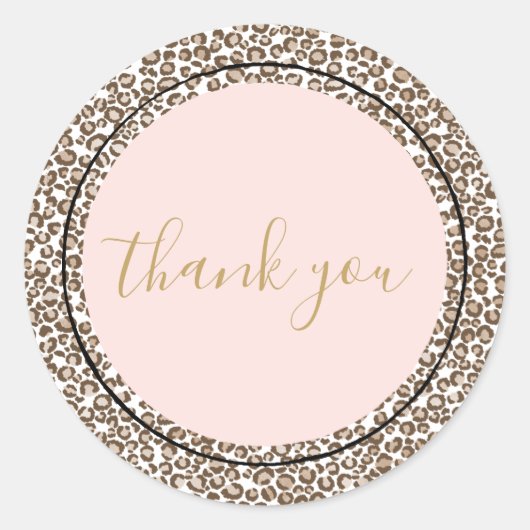 Crème Bruin Roze Luipaard Print Dank u Ronde Sticker (Voorkant)