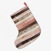 Crème Bruin Roze Strepen Kerst Grote Kerstsok (Achterkant (Hangend))