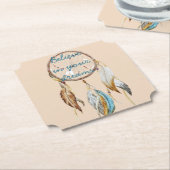 Crème Bruin Turquoise Witte Veren Droomvanger Kartonnen Onderzetters (Gekanteld)