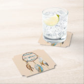 Crème Bruin Turquoise Witte Veren Droomvanger Kartonnen Onderzetters (Insitu)