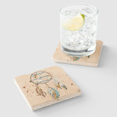 Crème Bruin Turquoise Witte Veren Droomvanger Stenen Onderzetter (Zijkant)