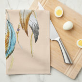 Crème Bruin Turquoise Witte Veren Droomvanger Theedoek (Quarter Fold)