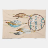 Crème Bruin Turquoise Witte Veren Droomvanger Theedoek (Horizontaal)