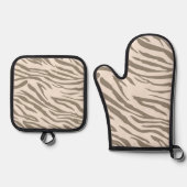 Crème Bruin Wit Zebraprint Ovenwant & Pannenlap Set (Voorkant)