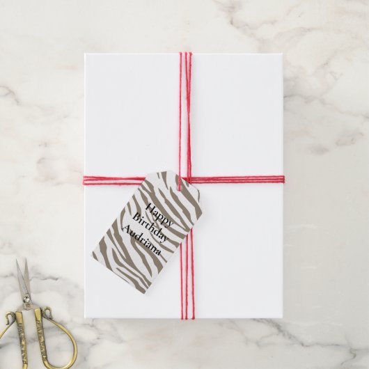 Crème Bruin Witte Zebra Print Cadeaulabel (Met Touw)