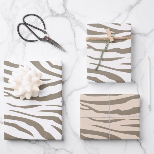 Crème Bruin Witte Zebra Print Inpakpapier Vel (Voorkant)