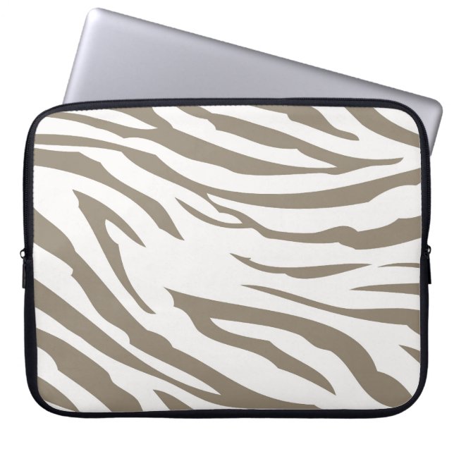 Crème Bruin Witte Zebra Print Laptop Sleeve (Voorkant)