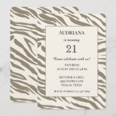 Crème Bruin Witte Zebraprint Verjaardag Kaart (Voorkant / Achterkant)