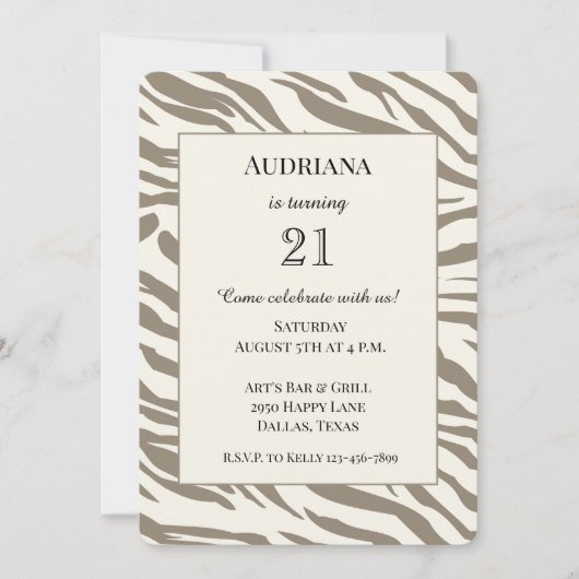 Crème Bruin Witte Zebraprint Verjaardag Kaart (Voorkant)