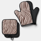 Crème Bruin Zebra Print Ovenwant & Pannenlap Set (Voorkant / Achterkant)