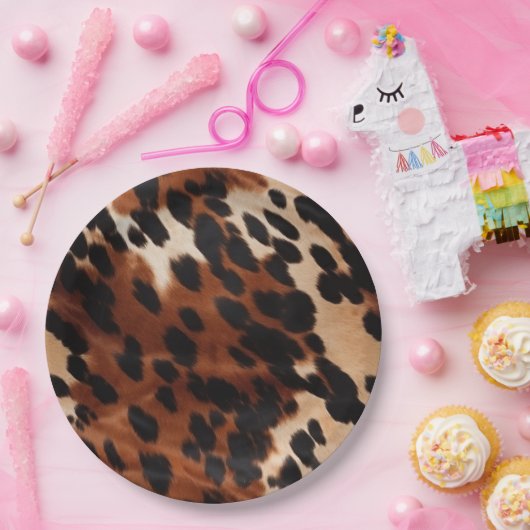 Crème bruin zwart Koeienhuid Papieren Bordje (Feest)