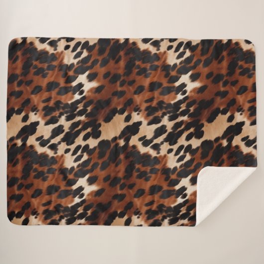 Crème bruin zwart Koeienhuid Sherpa Deken (Voorkant (horizontaal))