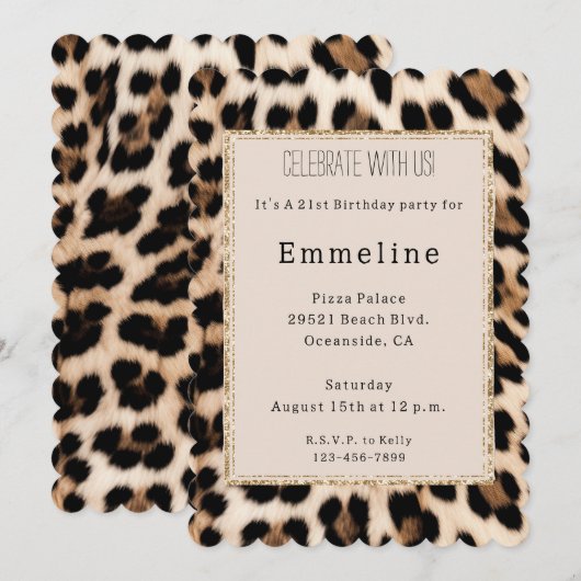 Crème Bruin Zwart Leopard Goud Glitter Kaart (Voorkant / Achterkant)