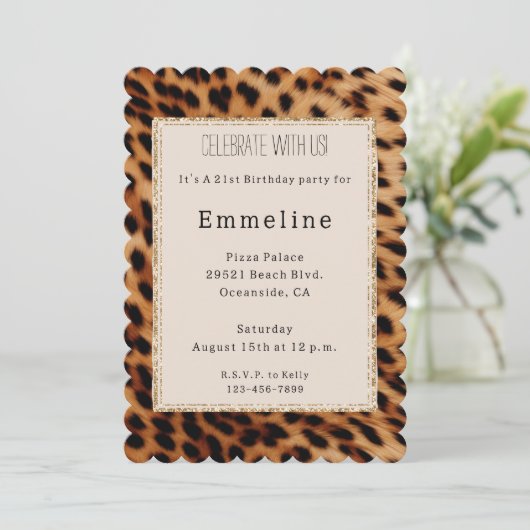Crème Bruin Zwart Leopard Goud Glitter Kaart (Staand voorkant)