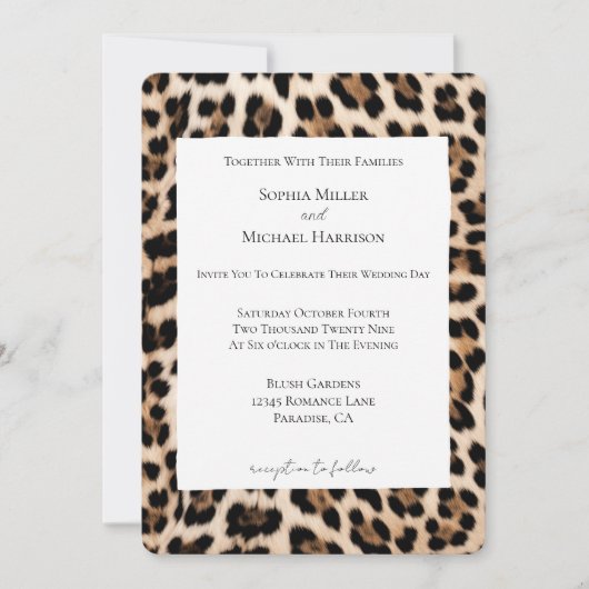Crème Bruin Zwart Luipaard Dierenprint Trouwen Kaart (Voorkant)